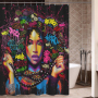 Stylish Waterproof Modern Shower Curtain, Hip Hop Art Black Hair Girl Shower Curtain/