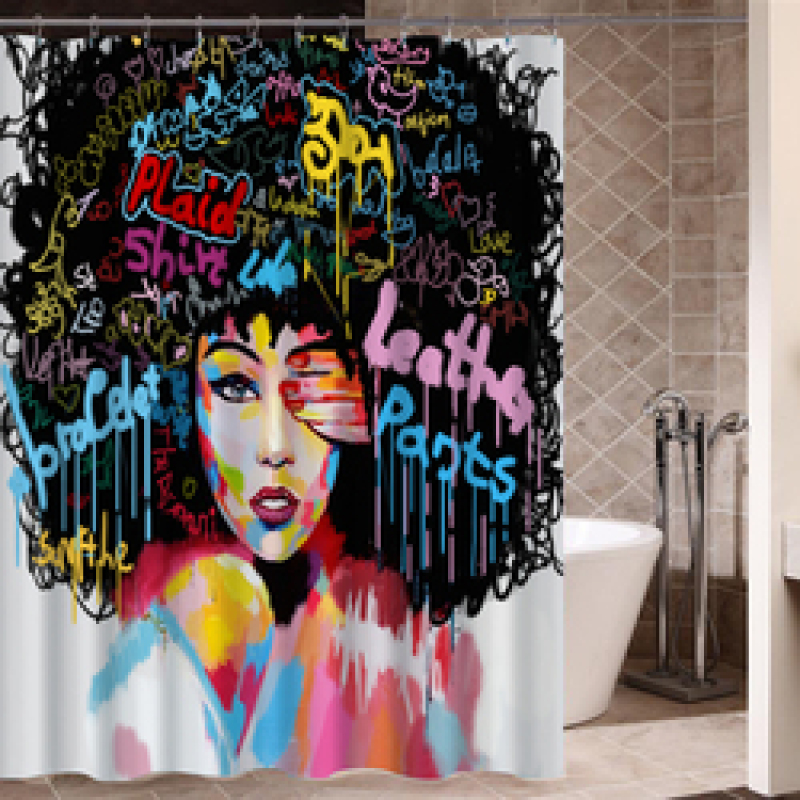 Stylish Waterproof Modern Shower Curtain, Hip Hop Art Black Hair Girl Shower Curtain/