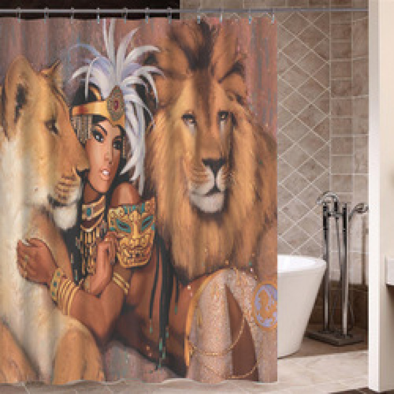 Stylish Waterproof Modern Shower Curtain, Hip Hop Art Black Hair Girl Shower Curtain/