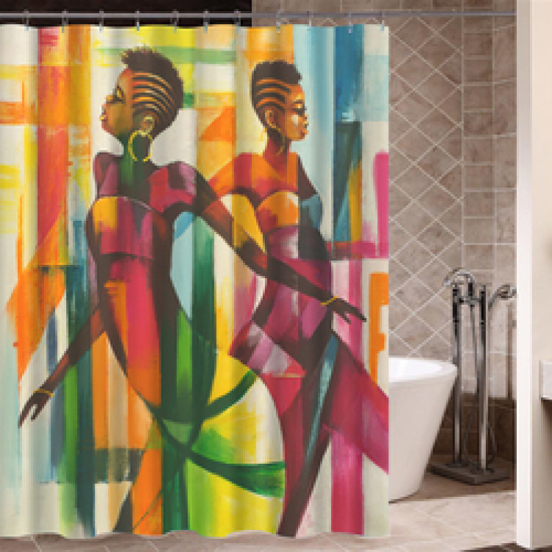 Stylish Waterproof Modern Shower Curtain, Hip Hop Art Black Hair Girl Shower Curtain/