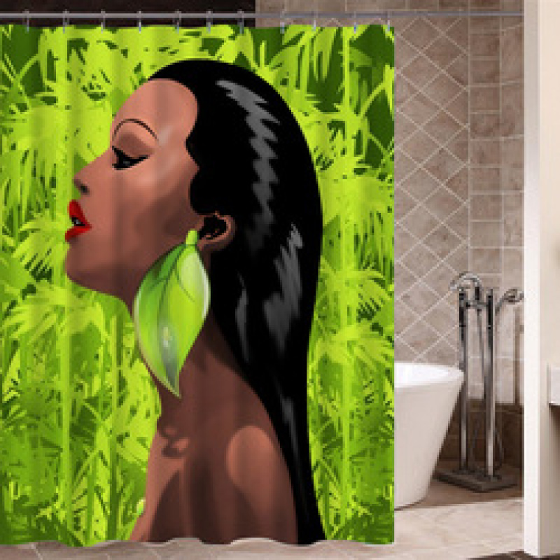 Stylish Waterproof Modern Shower Curtain, Hip Hop Art Black Hair Girl Shower Curtain/