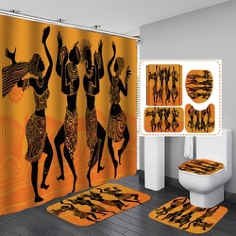 African Women Shower Curtains Polyester Rideau De Douche Black Girl Luxury Shower Curtain Set 4 Pcs