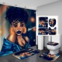 African Women Shower Curtains Polyester Rideau De Douche Black Girl Luxury Shower Curtain Set 4 Pcs