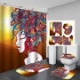African Women Shower Curtains Polyester Rideau De Douche Black Girl Luxury Shower Curtain Set 4 Pcs