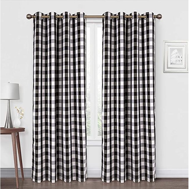 Amazon Hot Sell Black & White Single Panel Buffalo Check Window Curtain, Gingham Plaid Check Fabric Polyester Room Curtain/