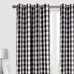 Amazon Hot Sell Black & White Single Panel Buffalo Check Window Curtain, Gingham Plaid Check Fabric Polyester Room Curtain/