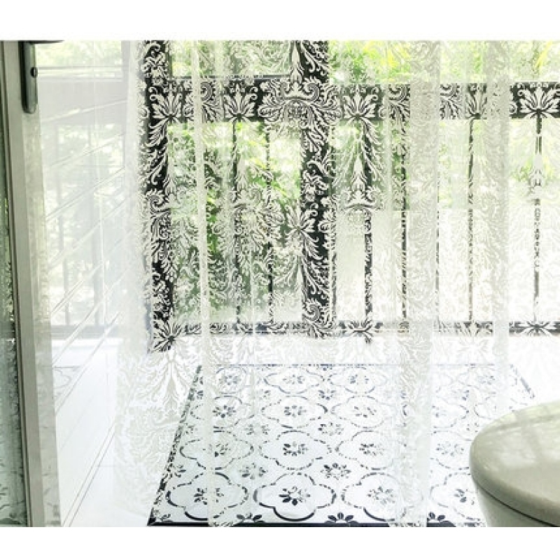 Eva Shower Curtain Waterproof Thickening Mildew, Bathroom Shower Curtain Transparent Curtain Damascus Pattern/