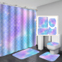 Home Goods Color Fish Scale Pattern Waterproof Shower Curtain Set Pattern Cartoon Bath Shower Curtains Liner Sets With Rugs Mats