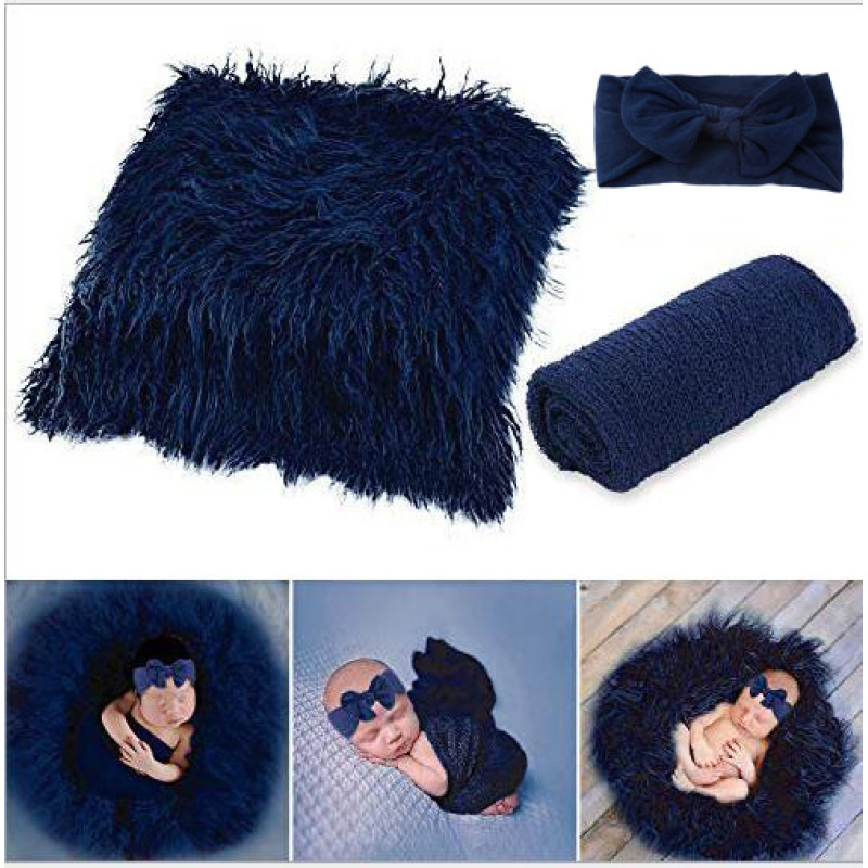 High quality 60*70cm Soft and Eco-Friendly 3 piece set baby swaddle blanket headscarf For baby photography