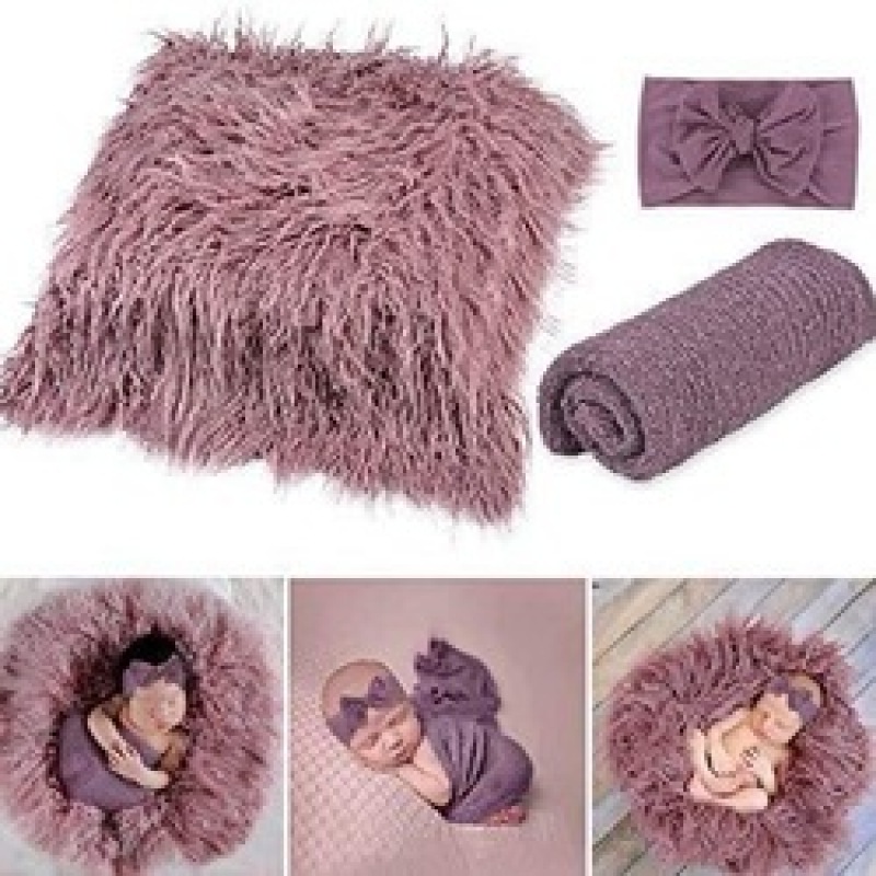 High quality 60*70cm Soft and Eco-Friendly 3 piece set baby swaddle blanket headscarf For baby photography