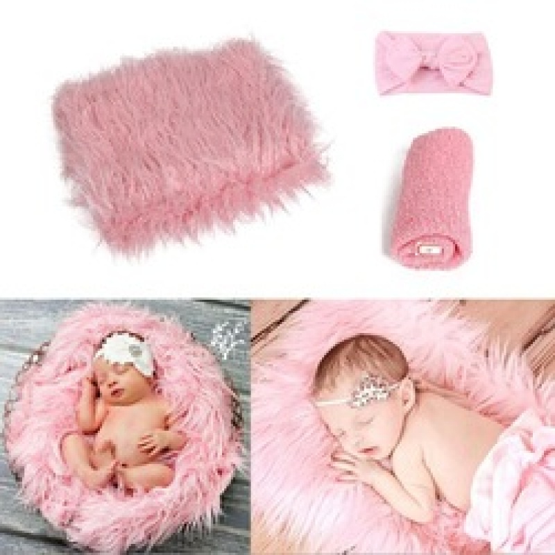 High quality 60*70cm Soft and Eco-Friendly 3 piece set baby swaddle blanket headscarf For baby photography