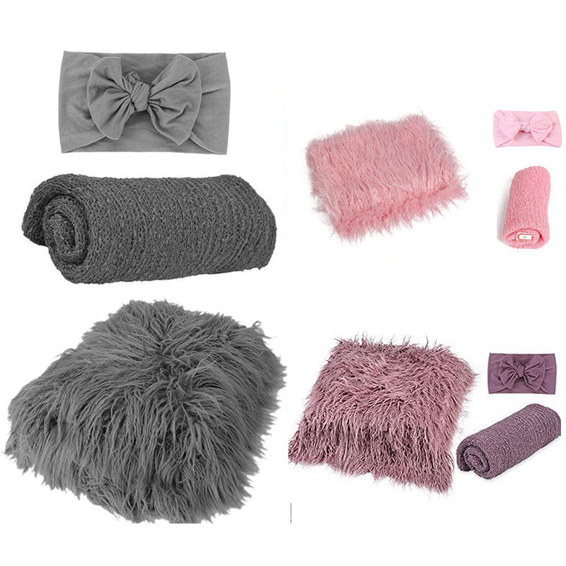 High quality 60*70cm Soft and Eco-Friendly 3 piece set baby swaddle blanket headscarf For baby photography
