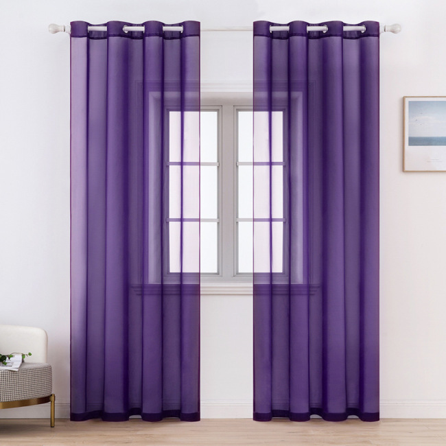 Wholesale Purple Tulle Living Room Decoration Modern Sheer Curtains, High Quality Chiffon Solid Voile Kitchen Sheer Curtain/