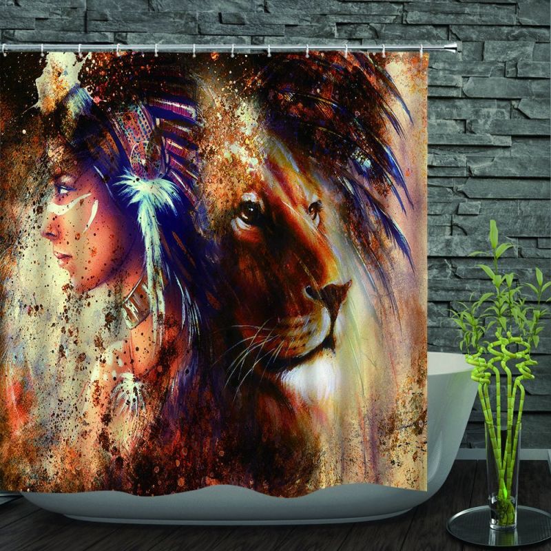 Lion Shower Curtain,Cartoon Animal Shower Curtain/
