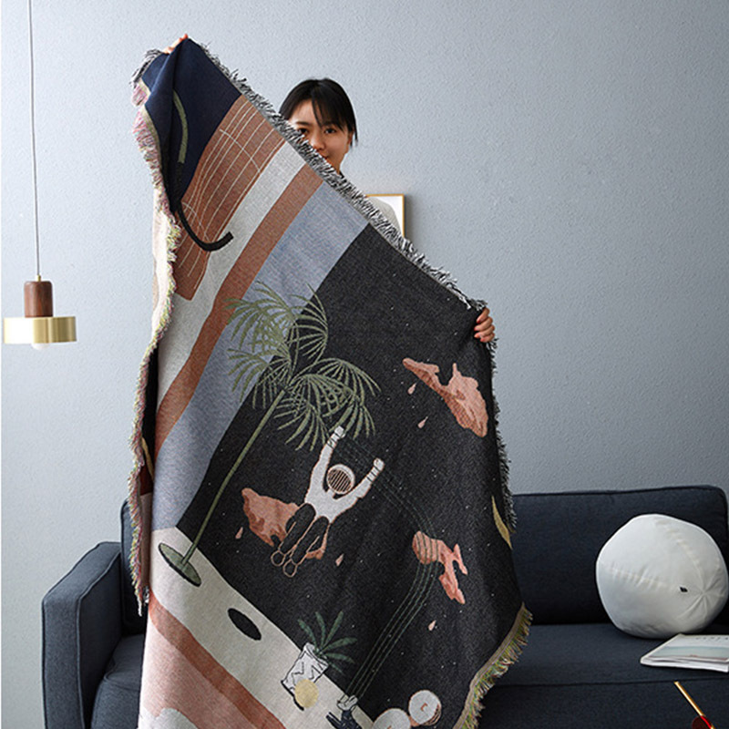 Travel Space Pattern Nordic Throw Blanket For Sofa cover Towel Nap Blanket With Tassels Tablecloth Tapestry Home Bed Decoration/