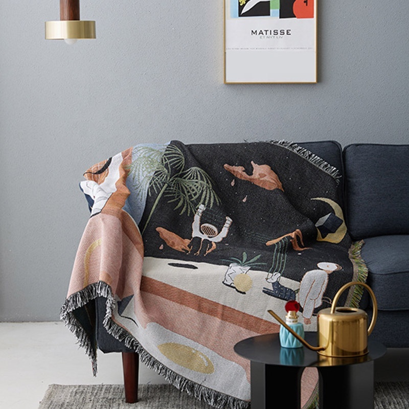 Travel Space Pattern Nordic Throw Blanket For Sofa cover Towel Nap Blanket With Tassels Tablecloth Tapestry Home Bed Decoration/