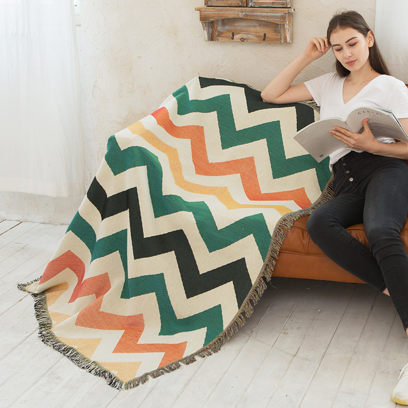 Europe Style Sofa Throw Blanket Cotton Thread Knitted Blanket With Tassel Geometry Bohemian Sofa Cover Bed Blanket Home Decor