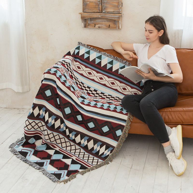 Europe Style Sofa Throw Blanket Cotton Thread Knitted Blanket With Tassel Geometry Bohemian Sofa Cover Bed Blanket Home Decor