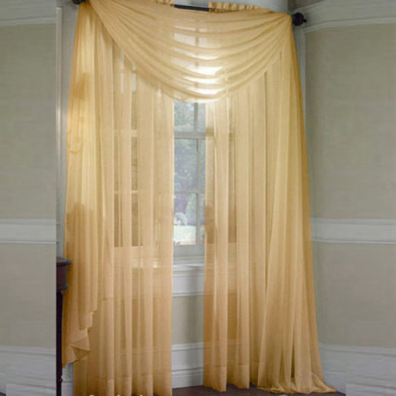 European Home Accessories Sheer Curtains With Attach Valance For Living Room, New Organza Elegant Window Curtain/