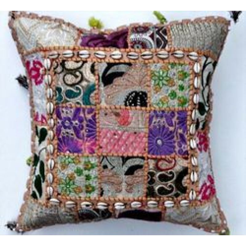 Indian Handmade Pillow With Tassel Shell Vintage Patchwork Cushion Cover 45x45cm,Cheap Cushion Cover/