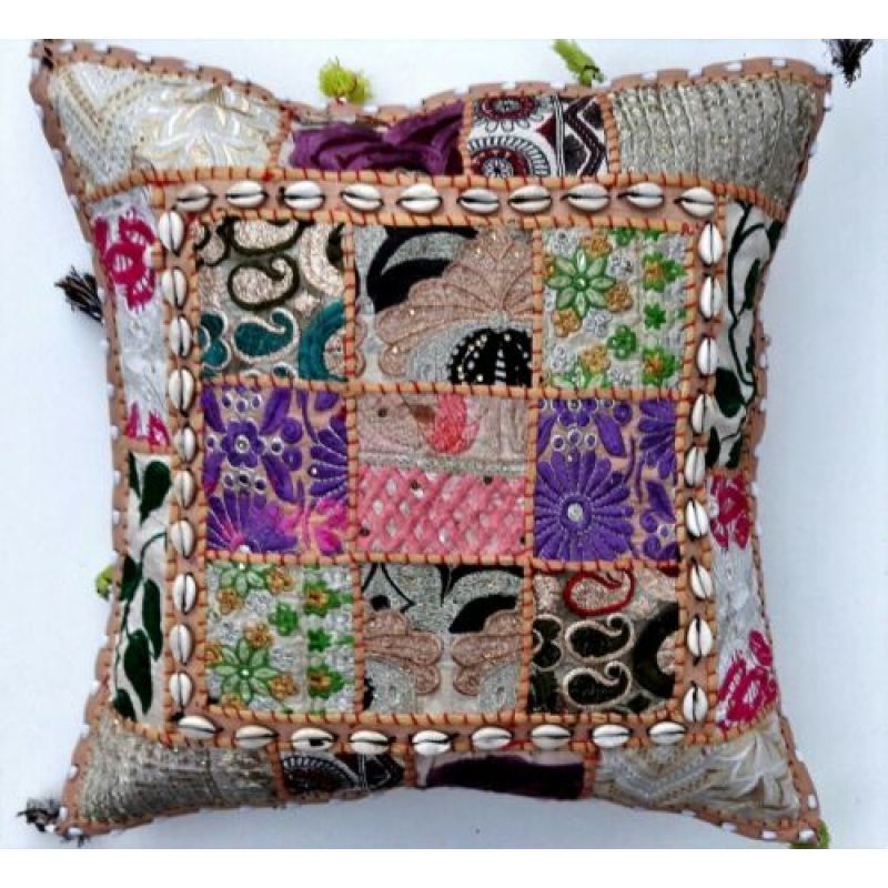 Indian Handmade Pillow With Tassel Shell Vintage Patchwork Cushion Cover 45x45cm,Cheap Cushion Cover/