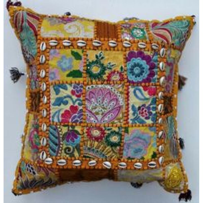 Indian Handmade Pillow With Tassel Shell Vintage Patchwork Cushion Cover 45x45cm,Cheap Cushion Cover/
