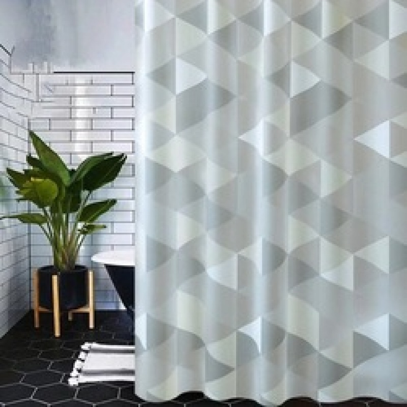 Hotel Bathroom Waterproof Shower Curtain, Free Punching Shower Curtain Set Geometric Figure Luxurious/