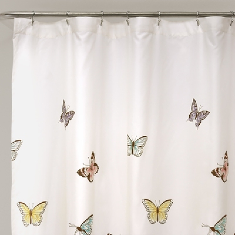 Butterfly Shower Curtain On White,Butterfly Pattern Ruffled Fold Shower Curtain/