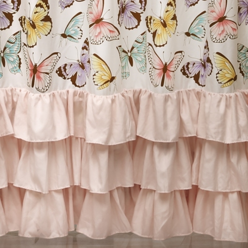 Butterfly Shower Curtain On White,Butterfly Pattern Ruffled Fold Shower Curtain/