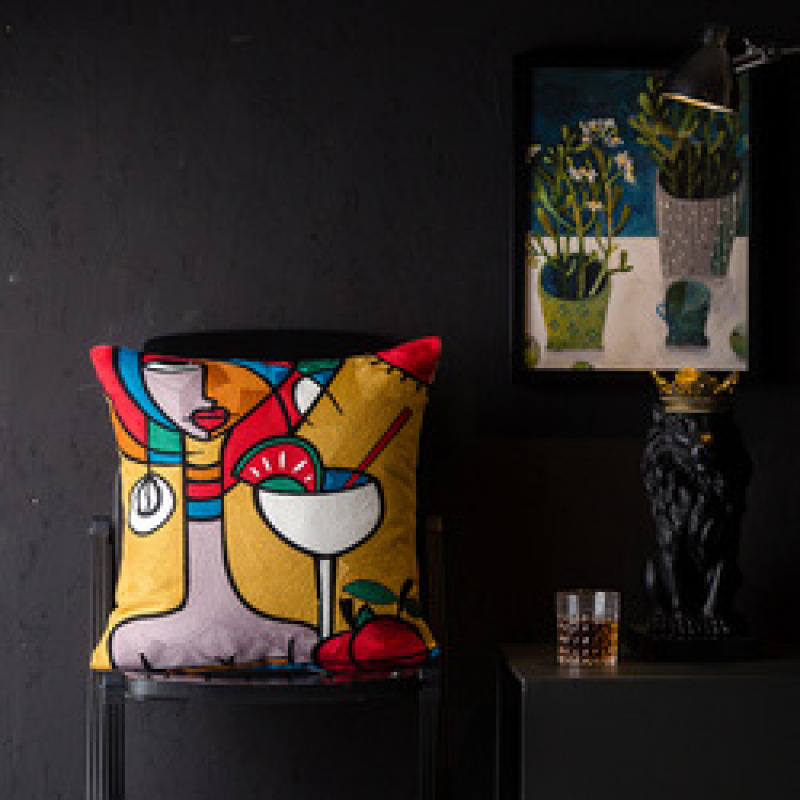 Housse de coussin de style abstrait Picasso en gros, housse de coussin en toile de coton 100% broderie /