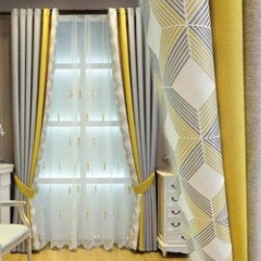 Luxury Geometric Printed Seamless Window Curtain  for Living Room/