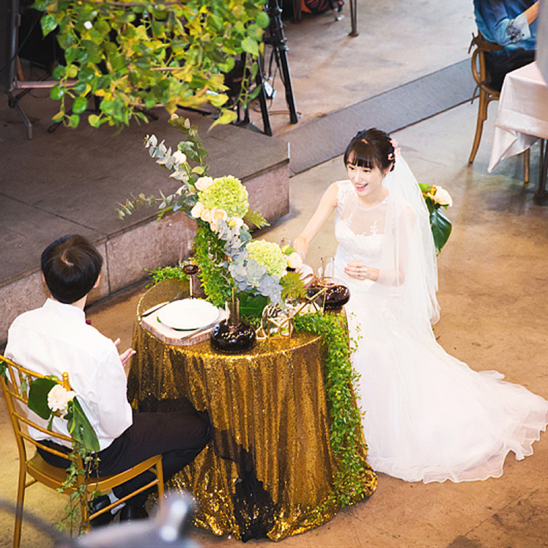 Custom Banquet Embroidery Designs Glitz Sequin Tablecloth, Luxury Christmas Dinner Rose Gold Polyester Party Wedding Table Cloth