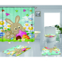 Happy Easter Shower Curtain With Bath Rug Sets, Rabbit Pattern Bathroom Curtains Set Shower/