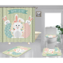 Happy Easter Shower Curtain With Bath Rug Sets, Rabbit Pattern Bathroom Curtains Set Shower/