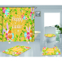 Happy Easter Shower Curtain With Bath Rug Sets, Rabbit Pattern Bathroom Curtains Set Shower/