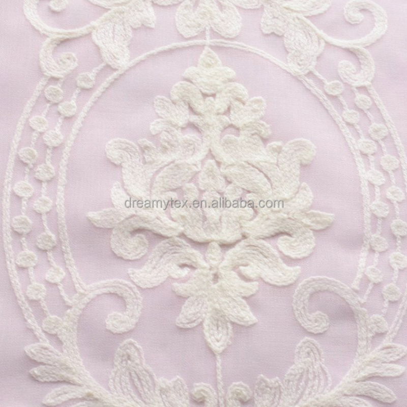 Textiles luxury 100% polyester embroidered pink organza sheer tulle curtain