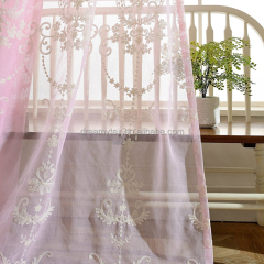 Textiles luxury 100% polyester embroidered pink organza sheer tulle curtain