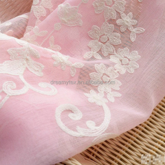 Textiles luxury 100% polyester embroidered pink organza sheer tulle curtain