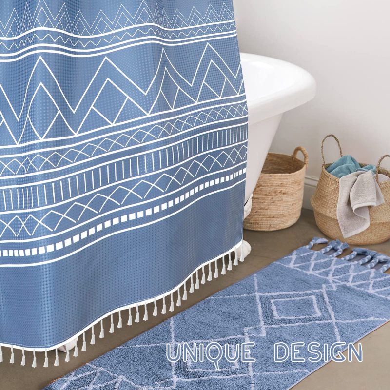 Printed Waffle Bathroom Shower Curtain, Waterproof Thick Polyester for Hotel Home Decorative Bath Curtain$