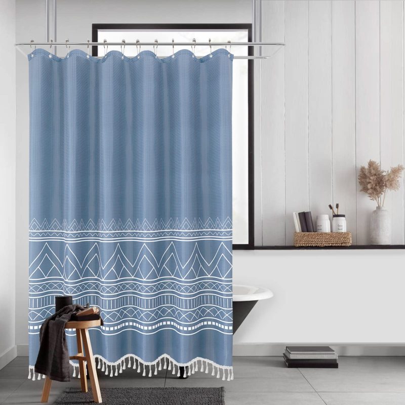 Printed Waffle Bathroom Shower Curtain, Waterproof Thick Polyester for Hotel Home Decorative Bath Curtain$