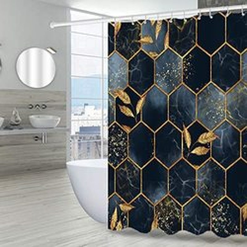 Black and White Gray Grid Shower Curtain Set with Hooks Unique Bath Accessories Waterproof Polyester Fabric Bathroom Decor