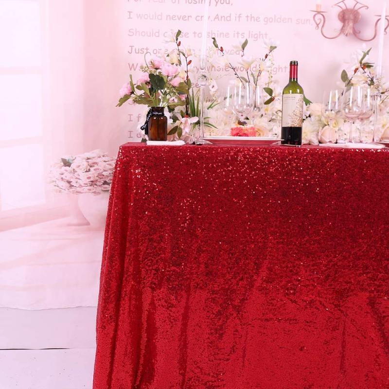 High Quality Hot Sale Sparkly Sequin Red Rectangle Beautiful Decorative Table Cloth for Wedding Party Events