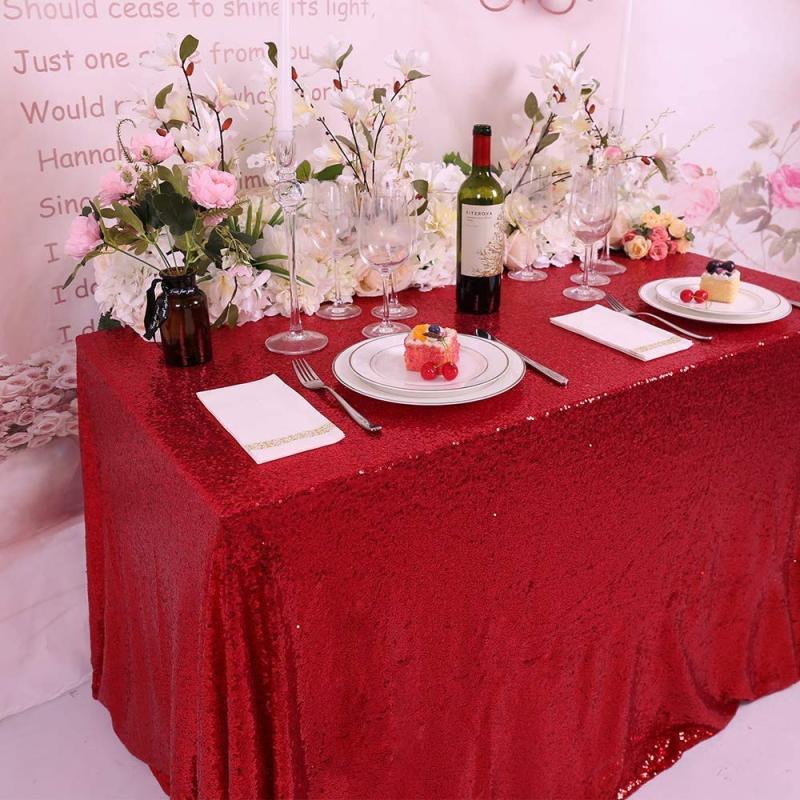 High Quality Hot Sale Sparkly Sequin Red Rectangle Beautiful Decorative Table Cloth for Wedding Party Events