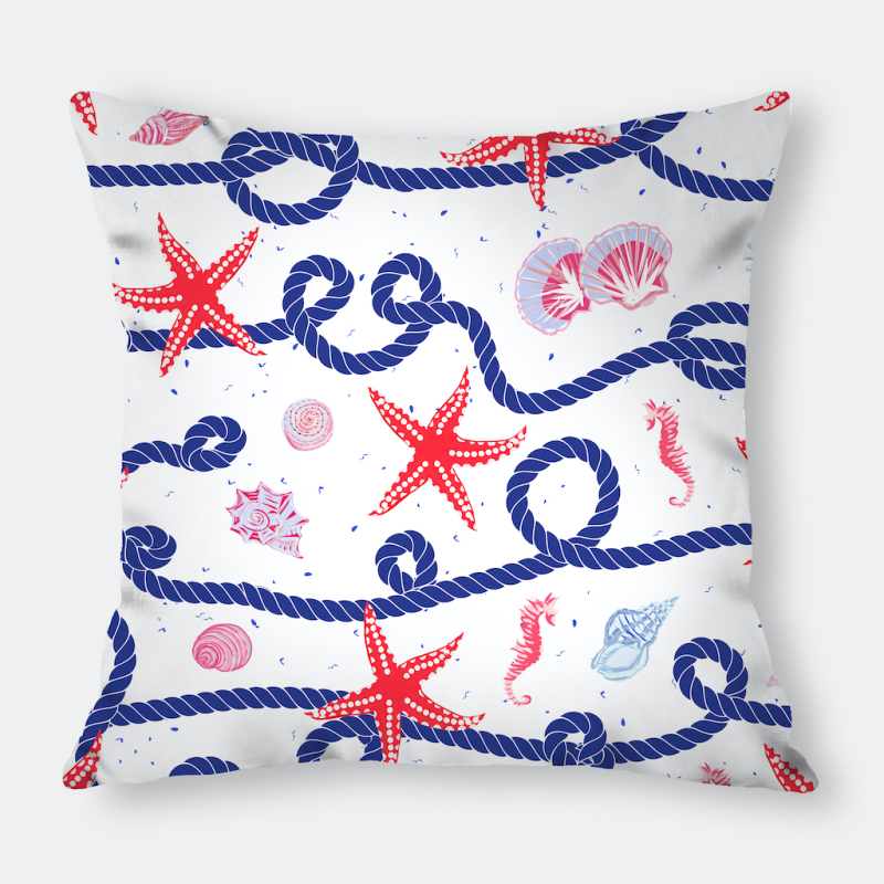Home Goods Ocean Theme Starfish Conch Decorative Cushion Cover, 100%Polyester Square Sofa Room Office Seat 45x45cm Pillowcase/