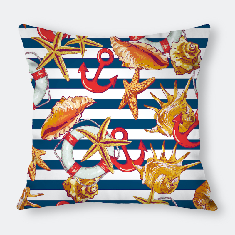 Home Goods Ocean Theme Starfish Conch Decorative Cushion Cover, 100%Polyester Square Sofa Room Office Seat 45x45cm Pillowcase/