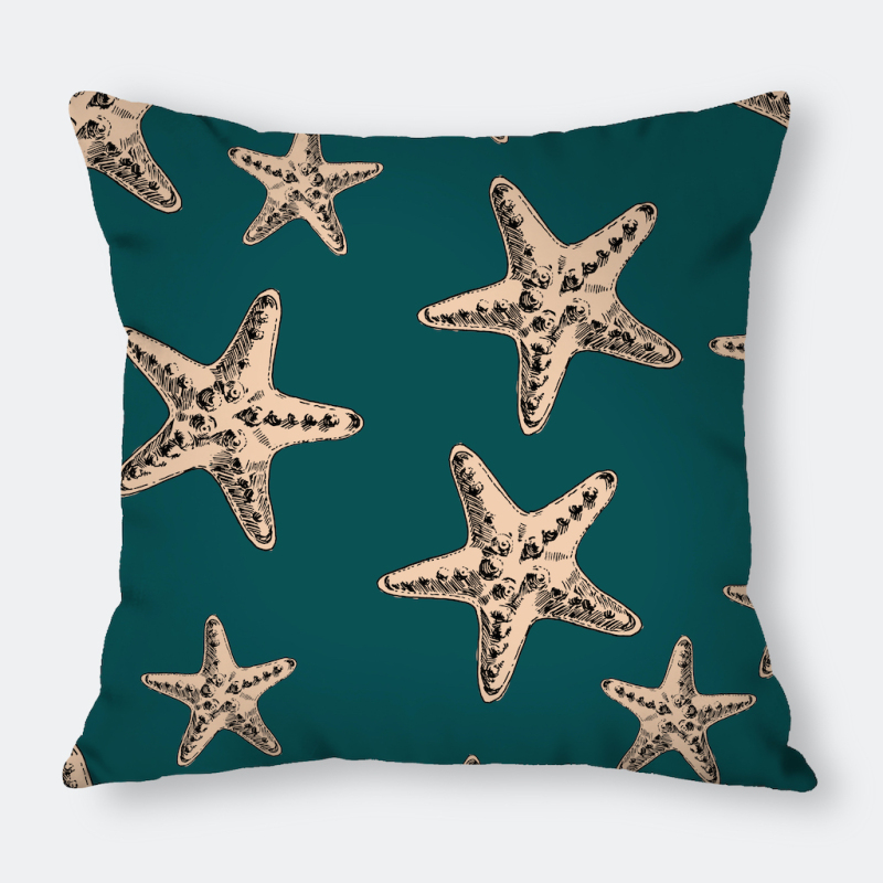 Home Goods Ocean Theme Starfish Conch Decorative Cushion Cover, 100%Polyester Square Sofa Room Office Seat 45x45cm Pillowcase/
