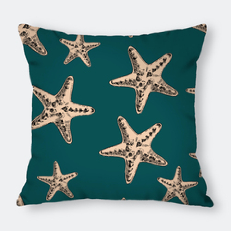 Home Goods Ocean Theme Starfish Conch Decorative Cushion Cover, 100%Polyester Square Sofa Room Office Seat 45x45cm Pillowcase/