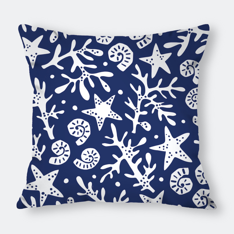 Home Goods Ocean Theme Starfish Conch Decorative Cushion Cover, 100%Polyester Square Sofa Room Office Seat 45x45cm Pillowcase/