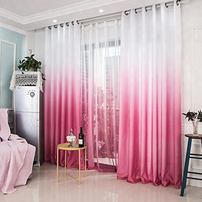 Pink and white blackout printing fibre red silk free standing windows curtain