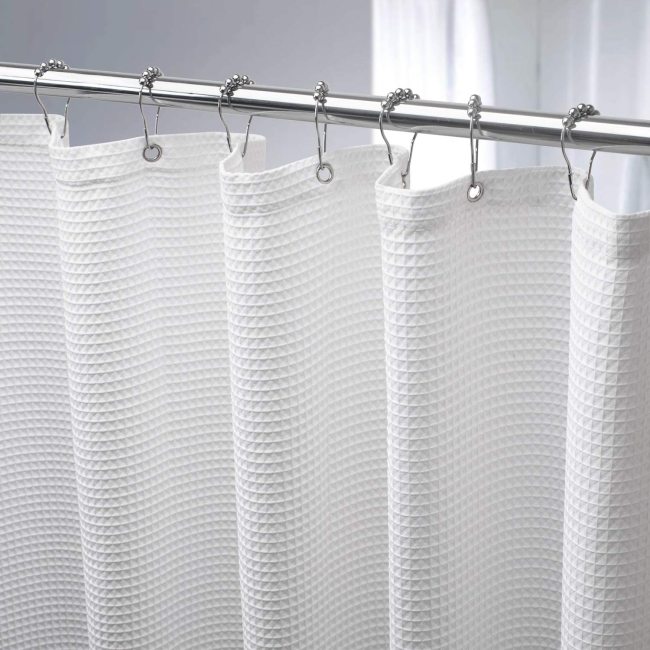 Heavy Duty Waffle Grey Fabric Shower Curtain for Hotel and Bathroom Luxury plain waffle weave polyester fabric shower curtains